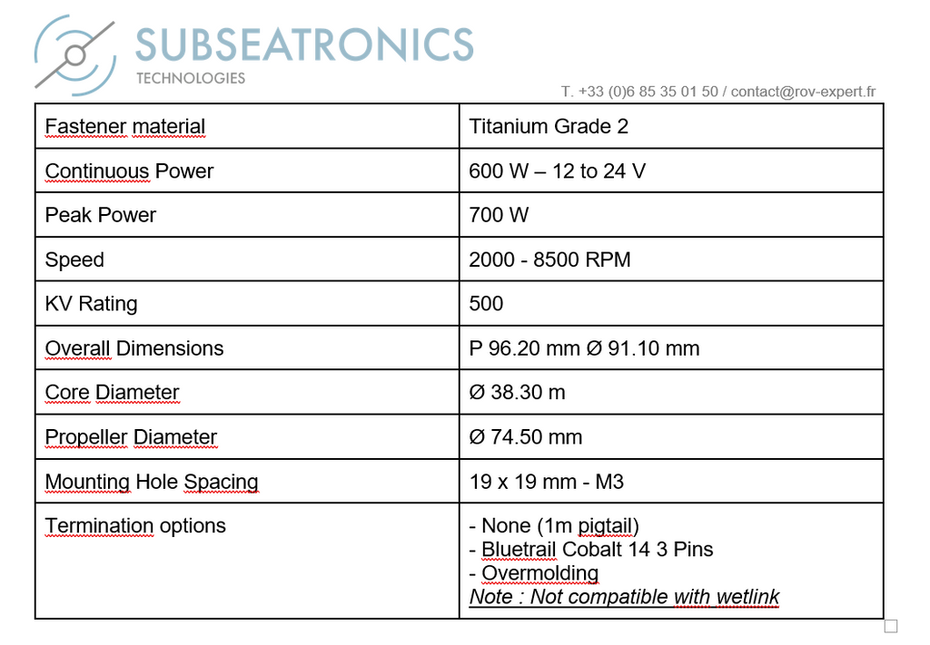 SUBSEATRONICS A20 Underwater Thruster